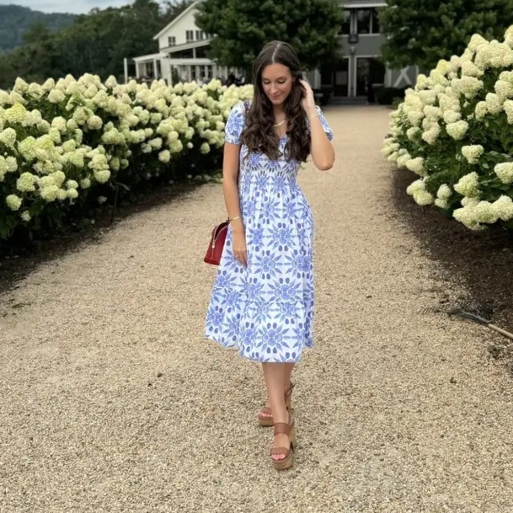 Hill house The Louisa Nap Dress - Blue Shell Mosaic Cotton / XS